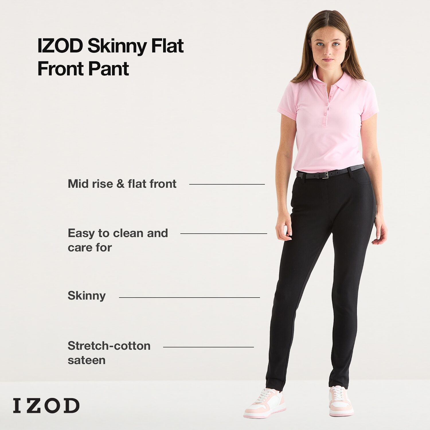 IZOD Womens Juniors Skinny Mid Rise Flat Front Pant