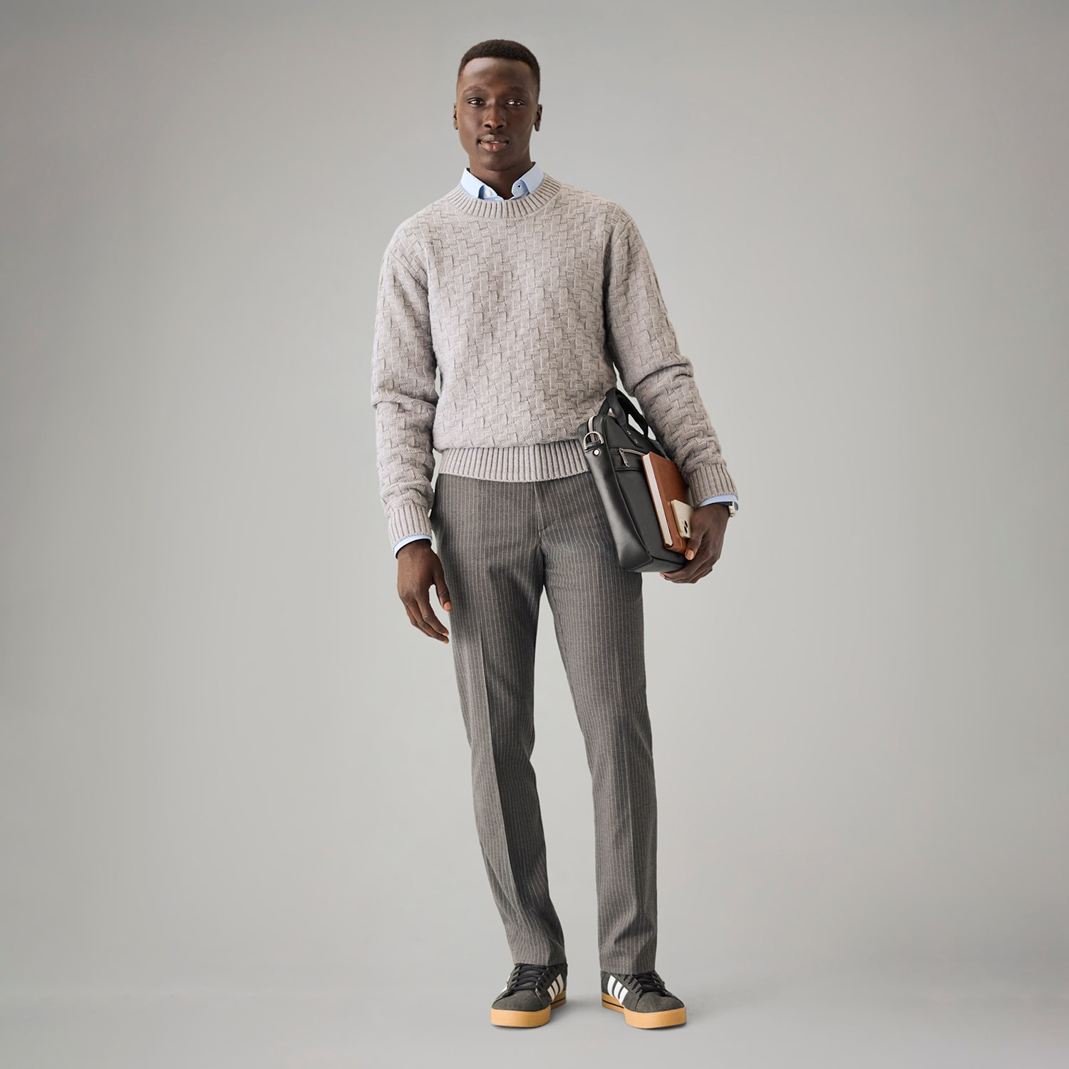 J. Ferrar Chalk Stripe Mens Straight Fit Dress Flat Front Pant