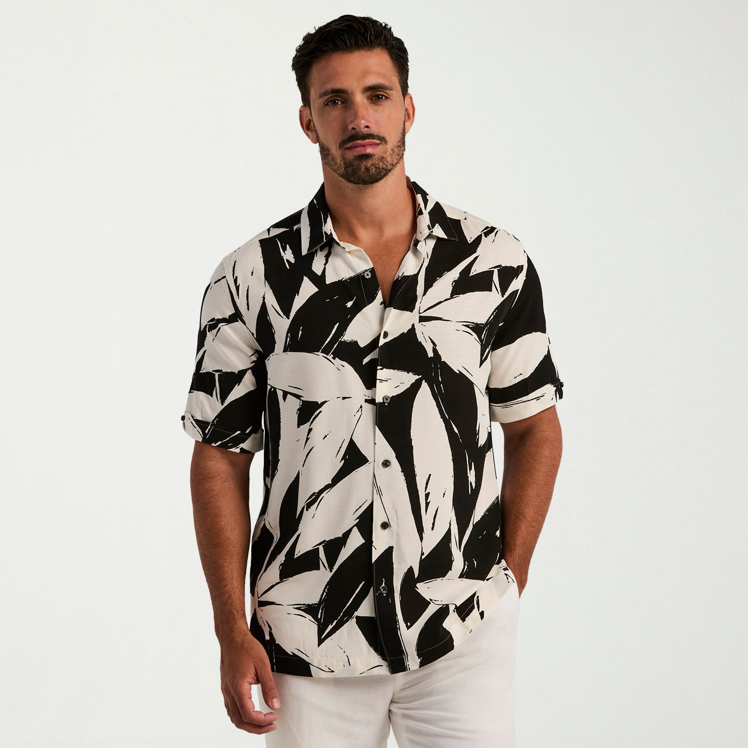 Cubavera Mens Short Sleeve Regular Fit Button-Down Shirt, Color: Egret ...