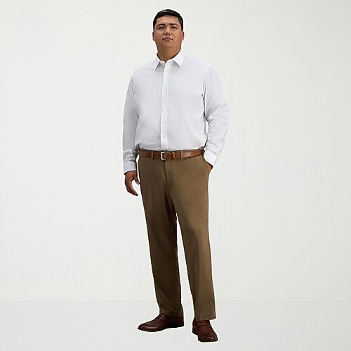 Haggar Cool Right Performance Flex Mens Straight Fit Big and Tall Flat Front Pant, 46 29, Brown