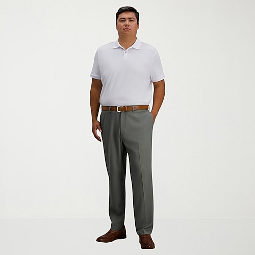 Haggar Cool Right Performance Flex Mens Straight Fit Big and Tall Flat Front Pant, 46 30, Green