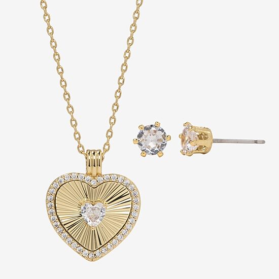 Sparkle Allure Womens Cubic Zirconia 14K Gold Over Brass Heart 16 Inch Pendant Necklace