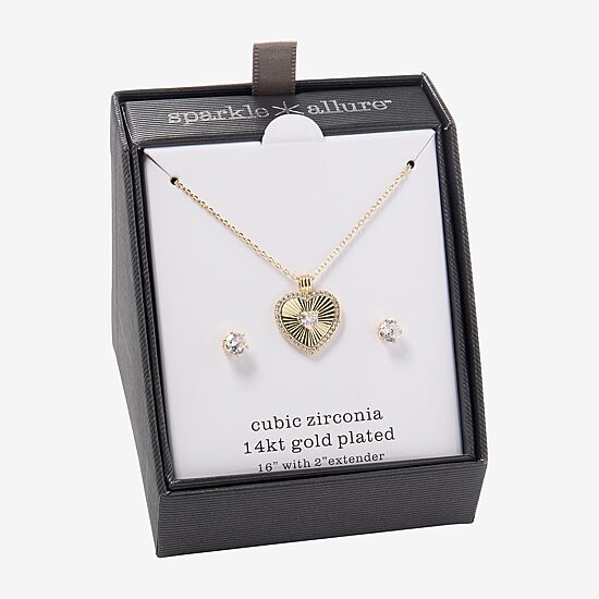 Sparkle Allure Womens Cubic Zirconia 14K Gold Over Brass Heart 16 Inch Pendant Necklace