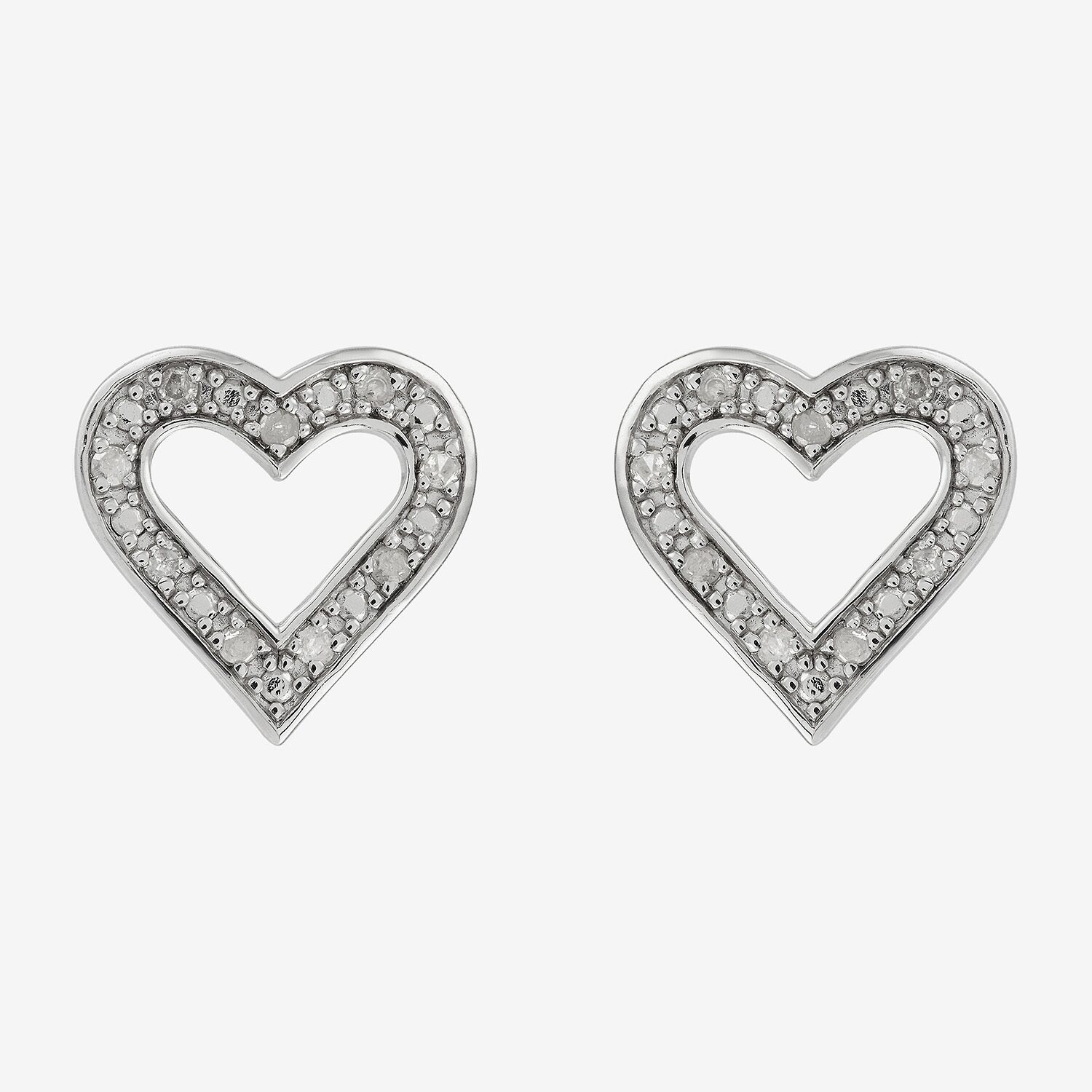 Limited Quantities! 1/10 CT. T.W. Natural White Diamond Sterling Silver 10.5mm Heart Stud Earrings