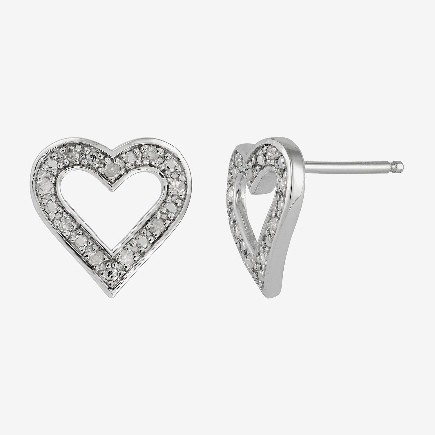 Limited Quantities! 1/10 CT. T.W. Natural White Diamond Sterling Silver 10.5mm Heart Stud Earrings