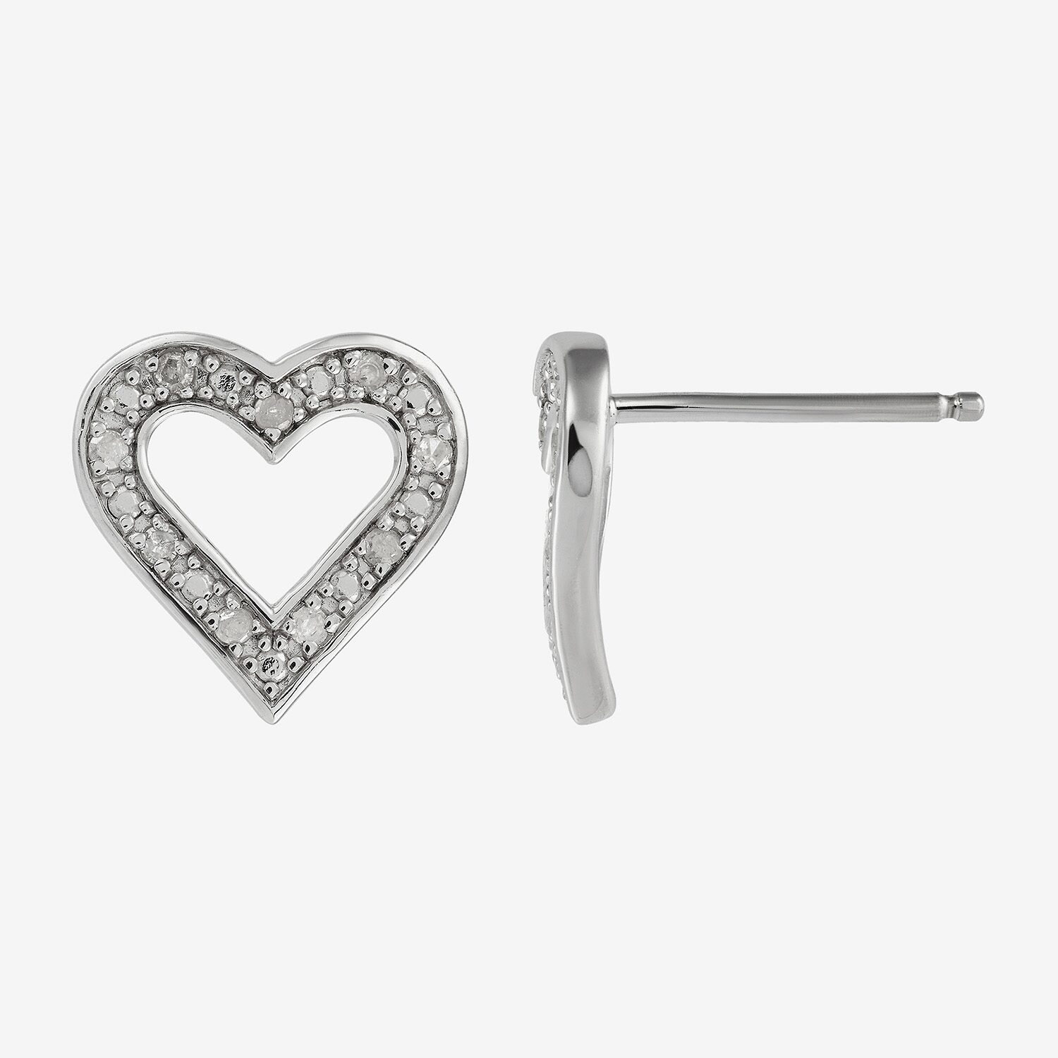 Limited Quantities! 1/10 CT. T.W. Natural White Diamond Sterling Silver 10.5mm Heart Stud Earrings
