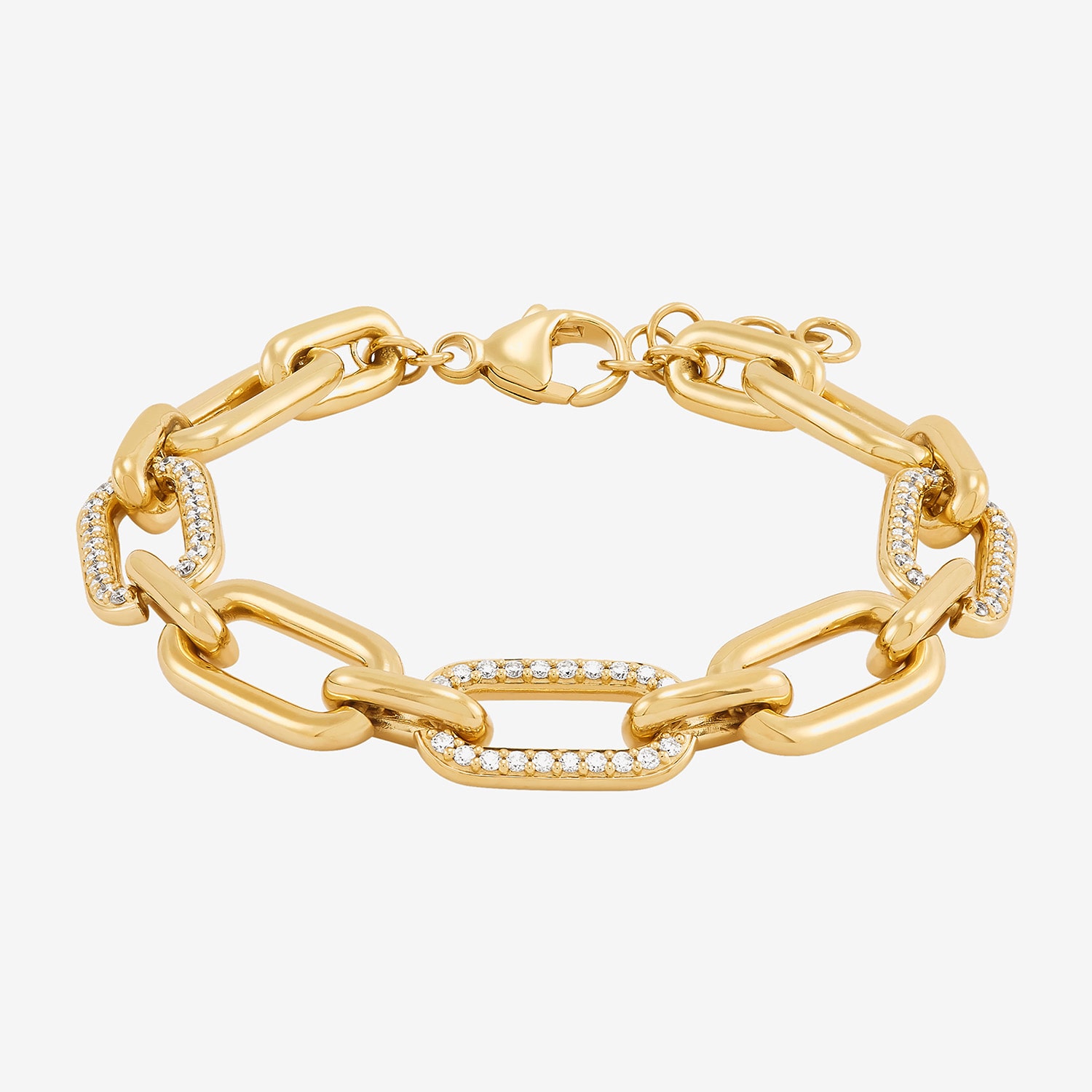 Womens 24K Gold Over Silver 6 1/2 Inch Hollow Link Chain Bracelet