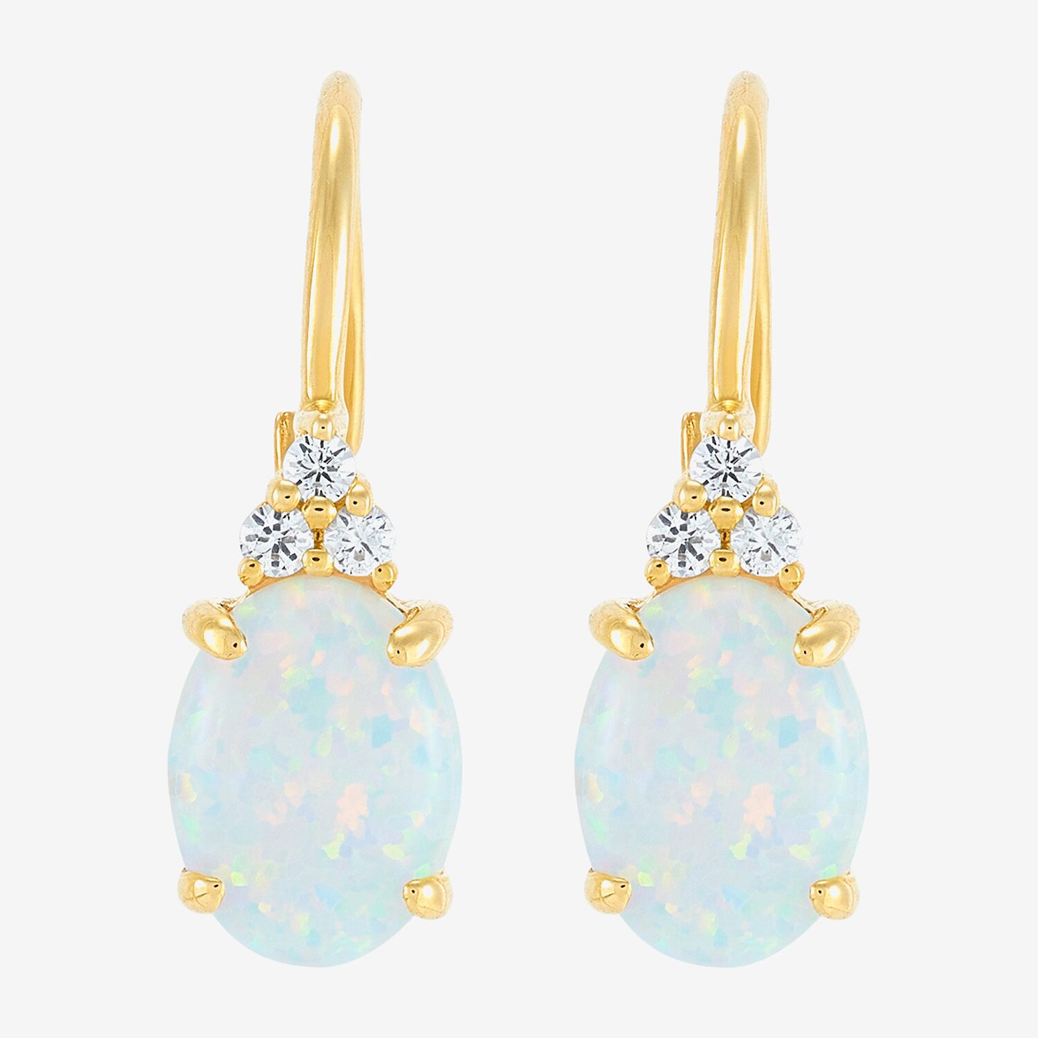 Limited Quantities! Womens Lab Created White Opal 10K Gold 18.2mm Hoop Earrings