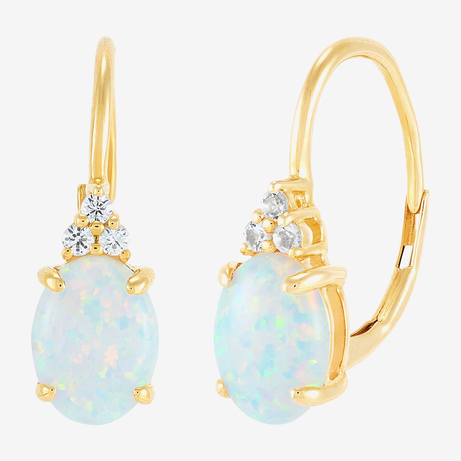 Limited Quantities! Womens Lab Created White Opal 10K Gold 18.2mm Hoop Earrings