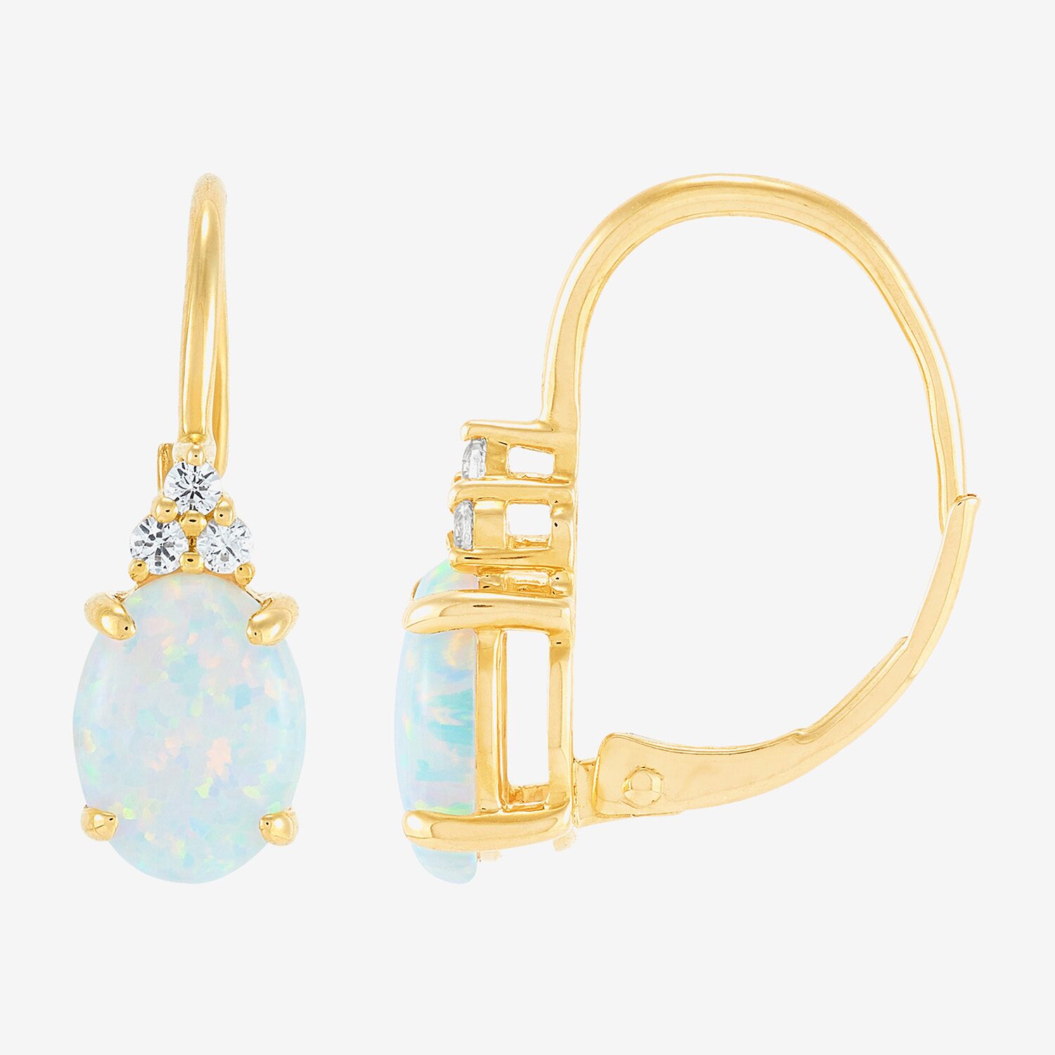 Limited Quantities! Womens Lab Created White Opal 10K Gold 18.2mm Hoop Earrings