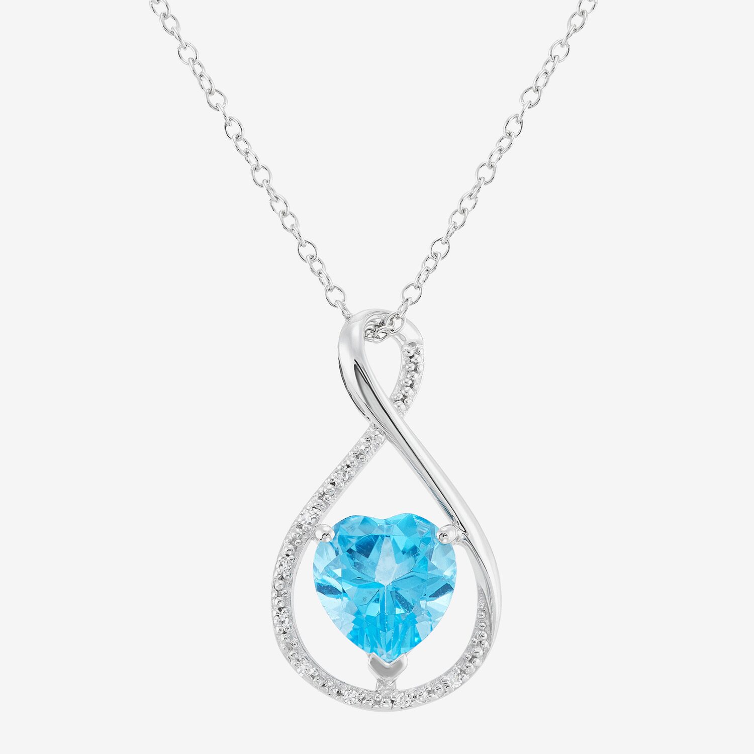 Limited Quantities! Womens Diamond Accent Genuine Blue Topaz Sterling Silver Heart 18 Inch Pendant Necklace