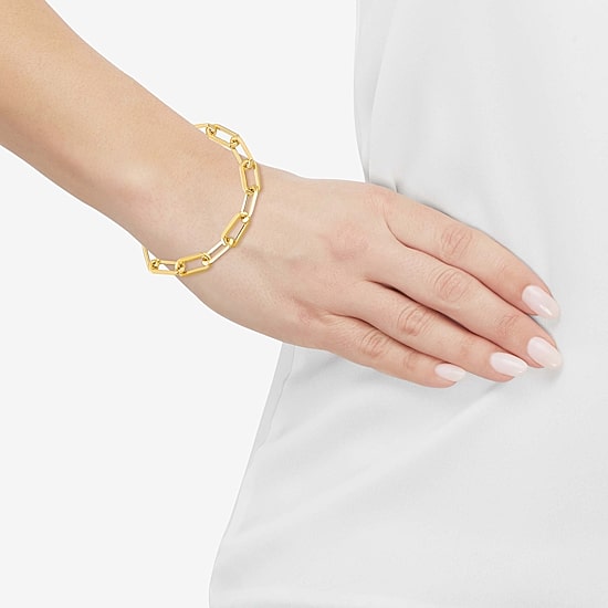 Bonded Brilliance Womens 14K Gold Bonded With Sterling Silver 7 3/4 Inch Hollow Paperclip Chain Bracelet