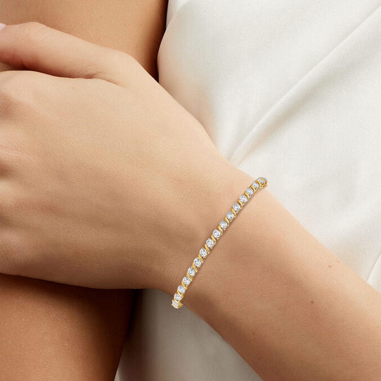 (G-H / Si2-I1) Womens 7 Ct.T.W. Lab Grown White Diamond 14K Gold Over Silver 7.5 Inch Tennis Bracelet