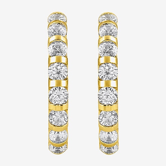 (G-H / Si2-I1) Womens 2 CT. T.W. Lab Grown White Diamond 14K Gold Over Silver 23.5mm Hoop Earrings