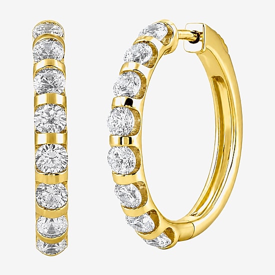 (G-H / Si2-I1) Womens 2 CT. T.W. Lab Grown White Diamond 14K Gold Over Silver 23.5mm Hoop Earrings