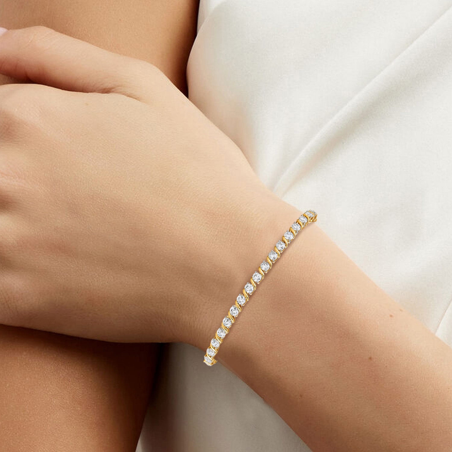 G-H / Si2-I1) Womens 7 Ct.T.W. Lab Grown White Diamond 14K Gold Over Silver / Inch Tennis Bracelet