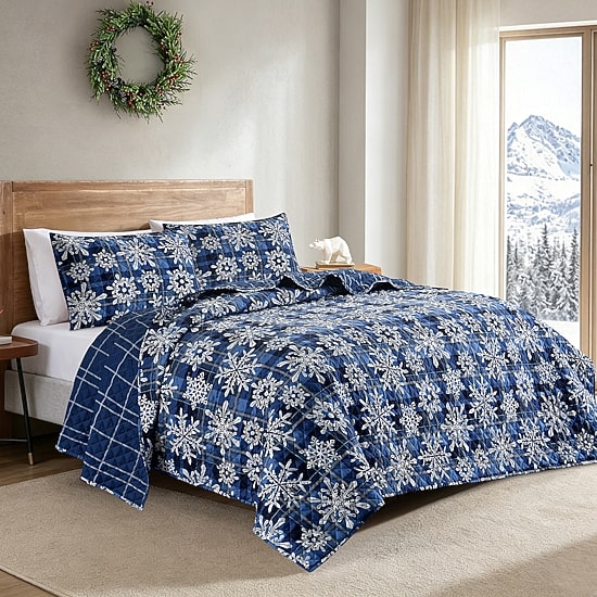 Hudson & Main Snowflake Plaid 3-pc. Easy Care Quilt Set