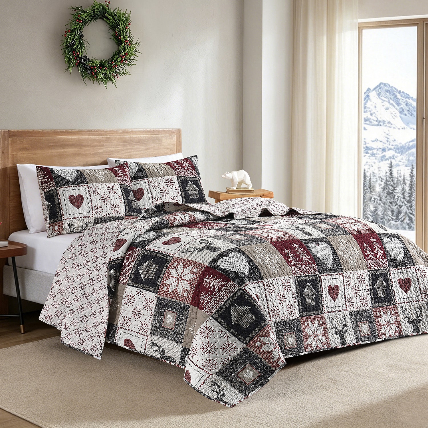 Hudson & Main Christmas Patchwork 3-pc. Easy Care Quilt Set
