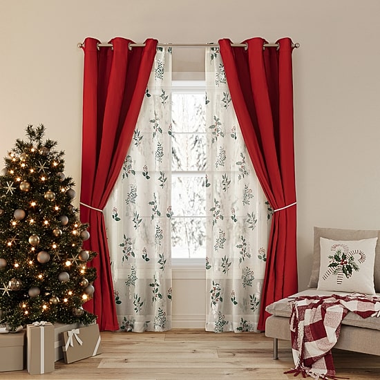 No 918 Berry Creek Christmas Metallic Rod Pocket Sheer Set of 2 Curtain Panel