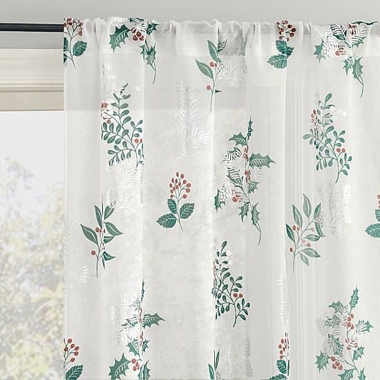 No 918 Berry Creek Christmas Metallic Rod Pocket Sheer Set of 2 Curtain Panel