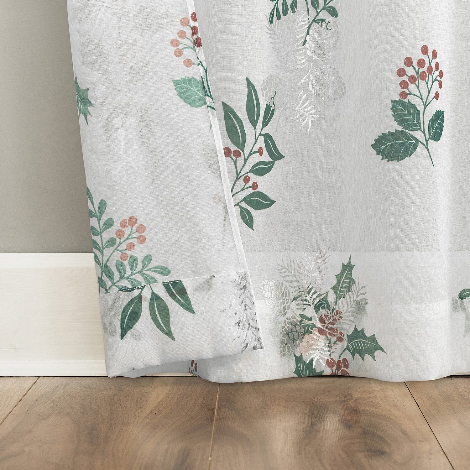 No 918 Berry Creek Christmas Metallic Sheer Rod Pocket Set of 2 Curtain Panel