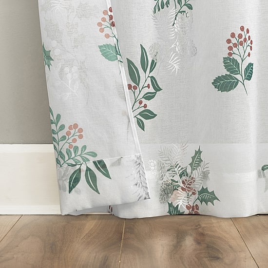 No 918 Berry Creek Christmas Metallic Rod Pocket Sheer Set of 2 Curtain Panel