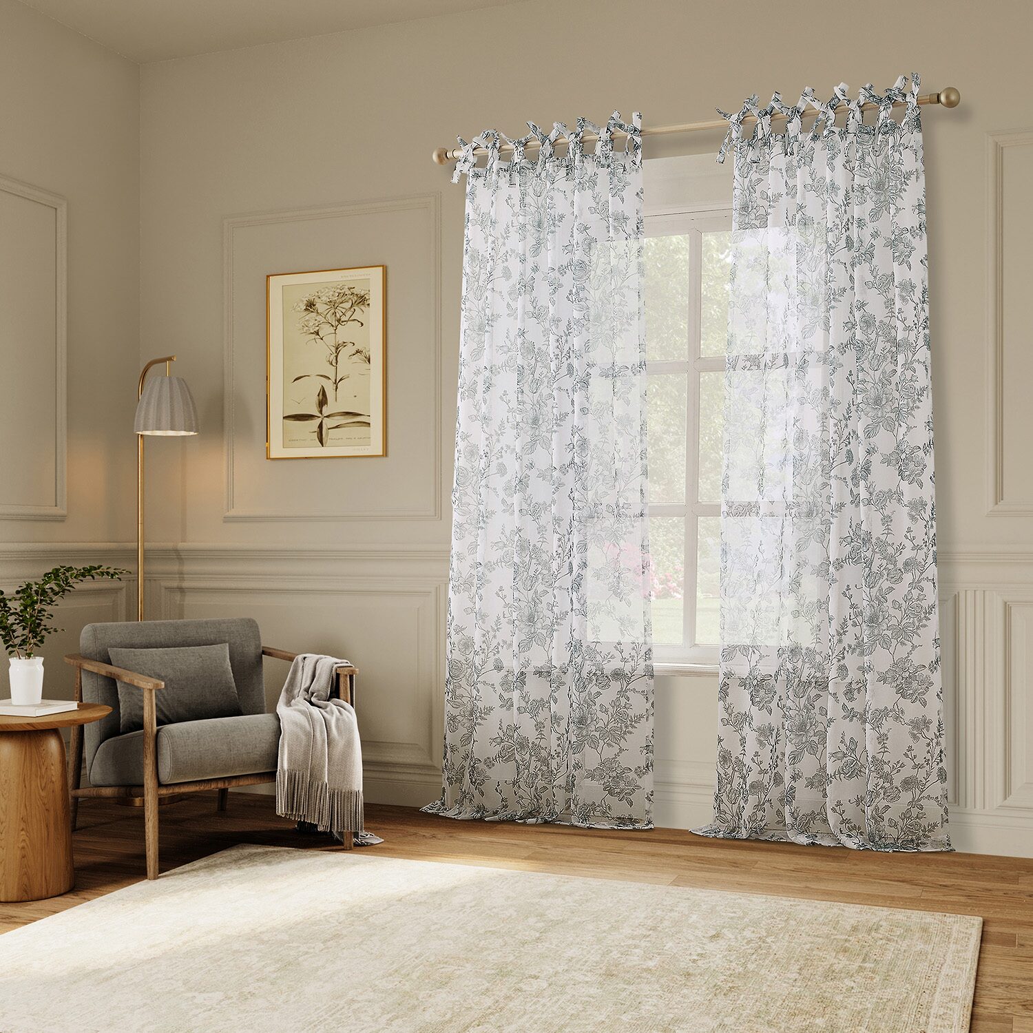 No 918 Cillian Floral Tab Top Sheer Set of 2 Curtain Panel