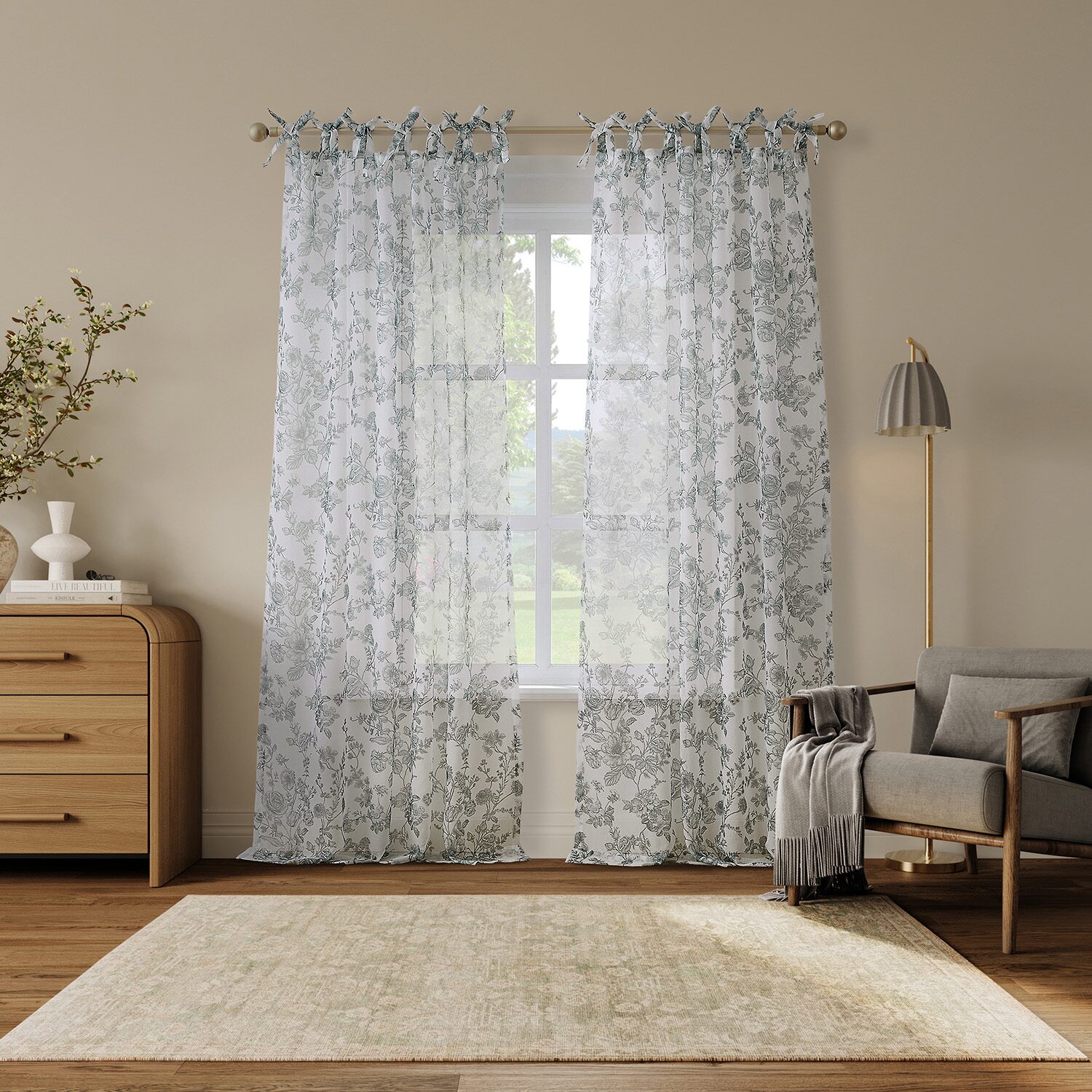 No 918 Cillian Floral Tab Top Sheer Set of 2 Curtain Panel