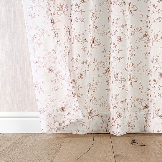 No 918 Lioren Tonal Floral Tie Top Sheer Set of 2 Curtain Panel