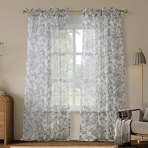 No. 918 Cillian Floral Sheer Tab Top Sheer Set Of 2 Curtain Panel In Blue