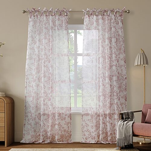 No. 918 Cillian Floral Sheer Tab Top Sheer Set Of 2 Curtain Panel In Pink