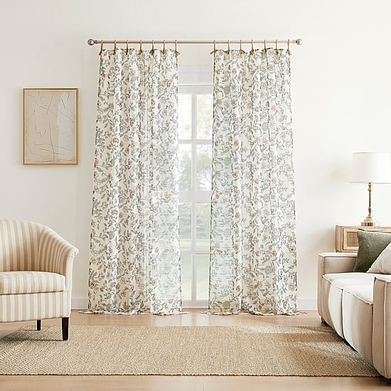 No 918 Abigail Rope Floral Tab Top Sheer Set of 2 Curtain Panel