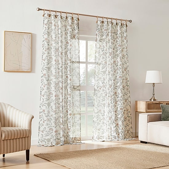 No 918 Abigail Rope Floral Tab Top Sheer Set of 2 Curtain Panel