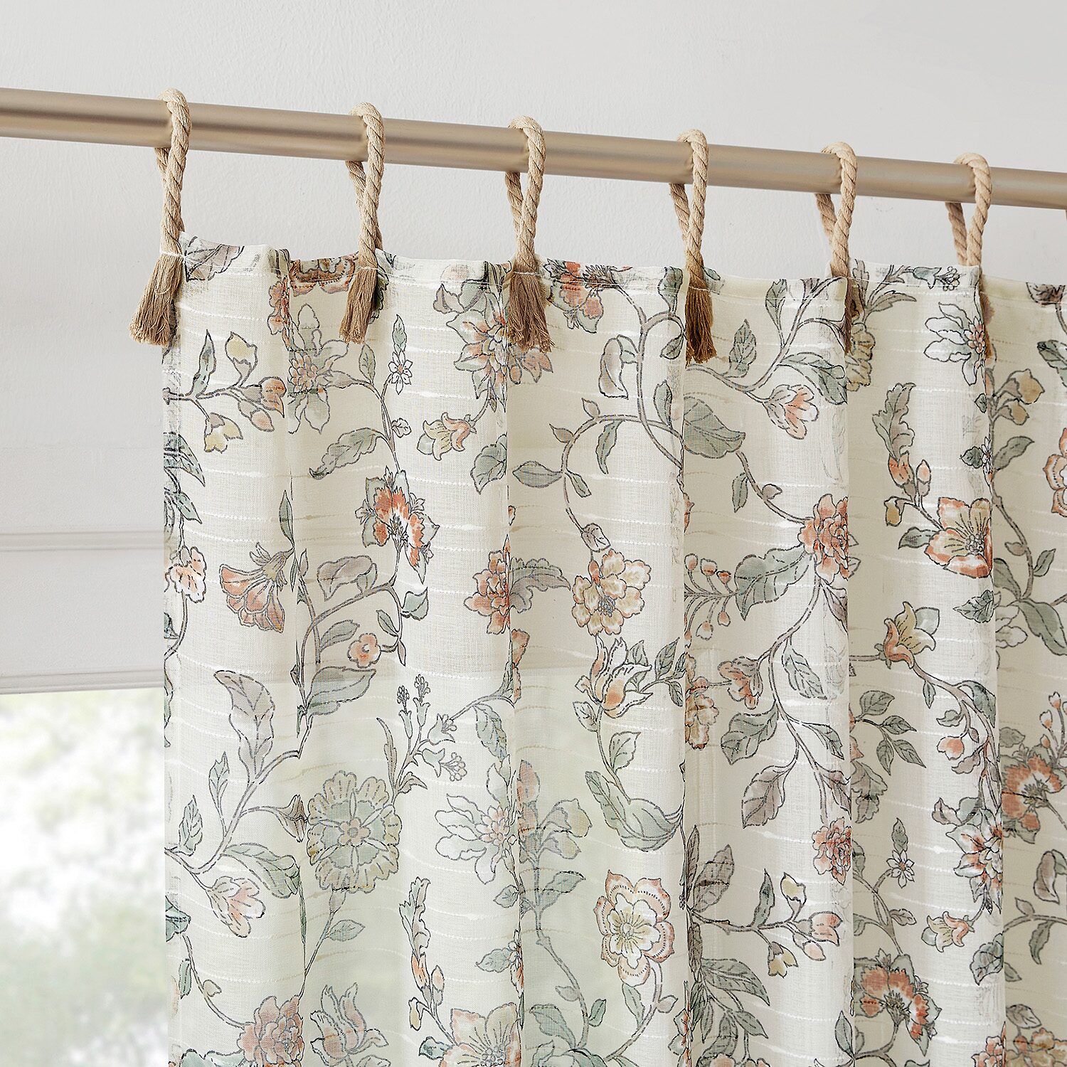 No 918 Abigail Rope Floral Tab Top Sheer Set of 2 Curtain Panel