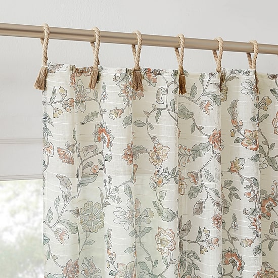 No 918 Abigail Rope Floral Tab Top Sheer Set of 2 Curtain Panel