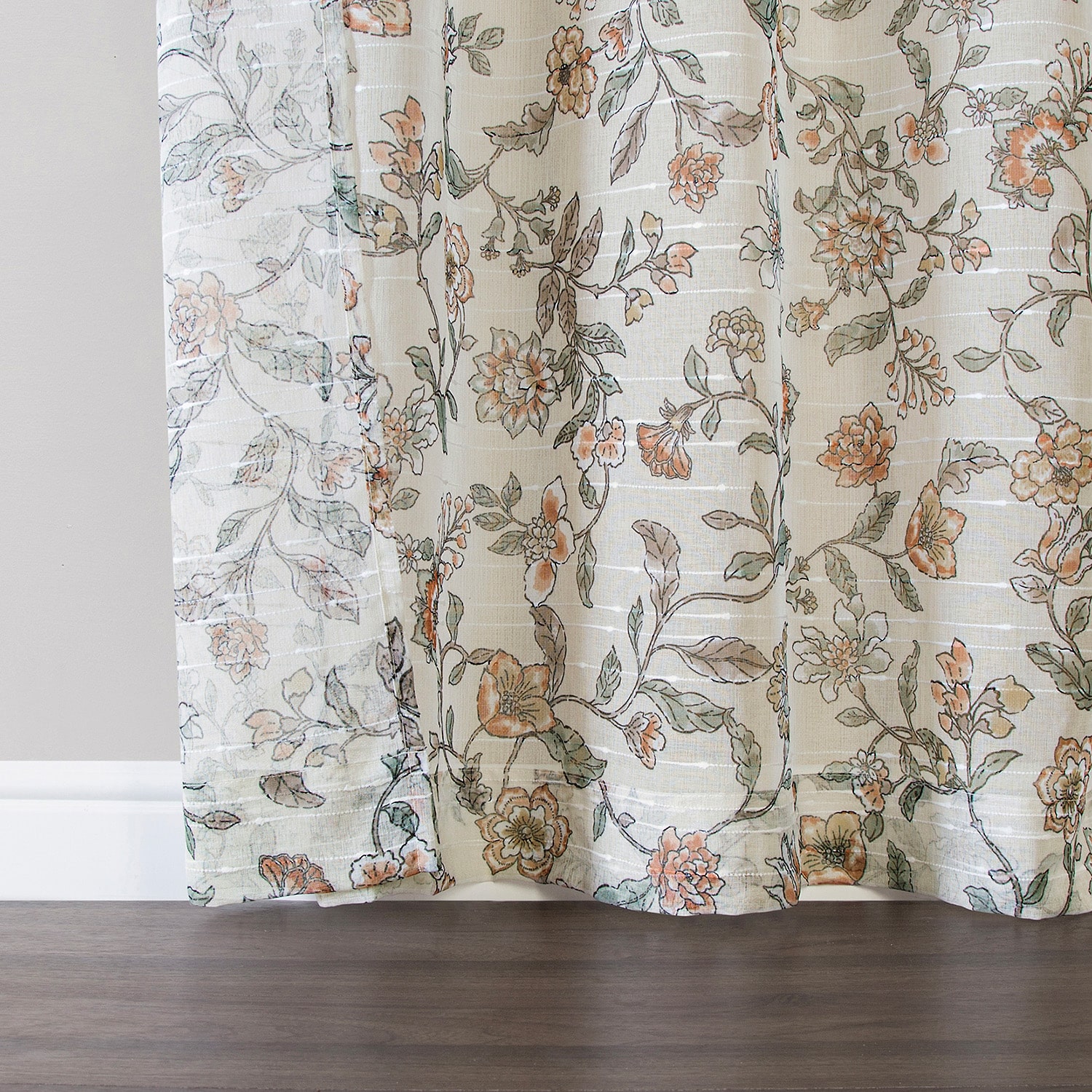 No 918 Abigail Rope Floral Tab Top Sheer Set of 2 Curtain Panel