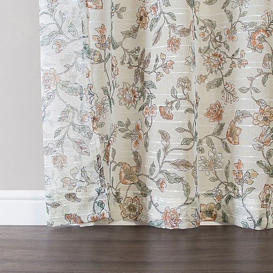 No 918 Abigail Rope Floral Tab Top Sheer Set of 2 Curtain Panel
