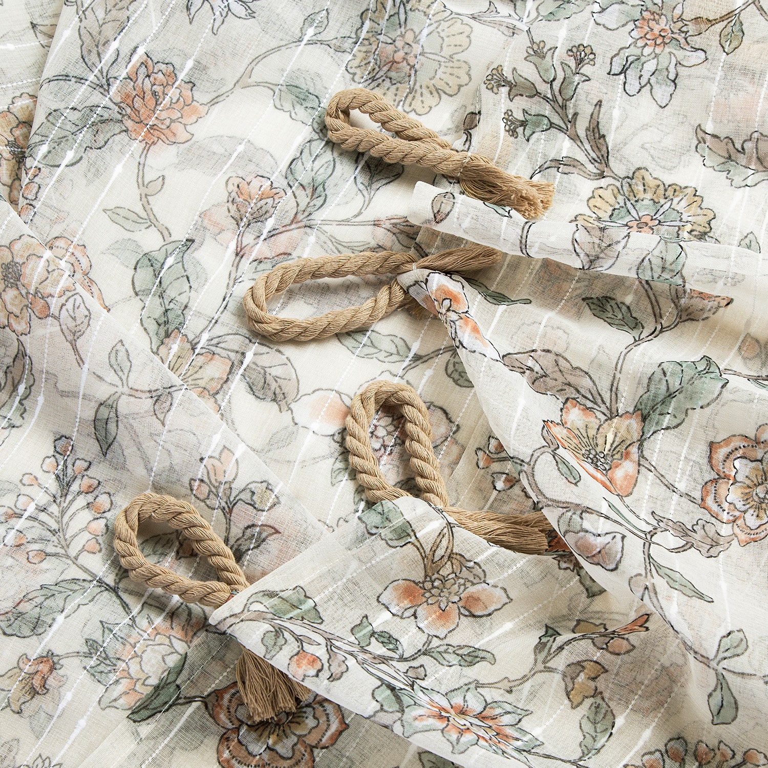 No 918 Abigail Rope Floral Tab Top Sheer Set of 2 Curtain Panel