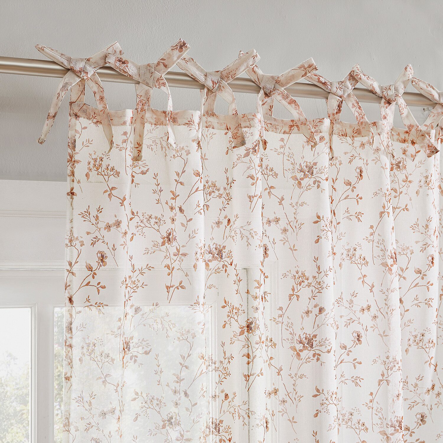 No 918 Lioren Tonal Floral Sheer Tab Top Set of 2 Curtain Panel