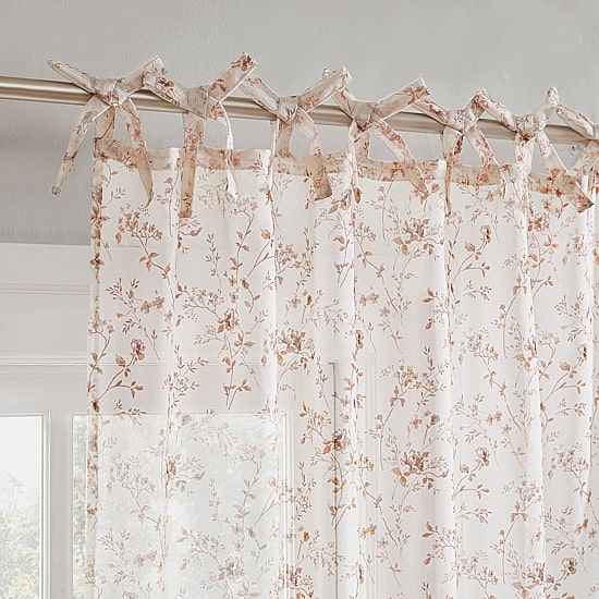 No 918 Lioren Tonal Floral Tie Top Sheer Set of 2 Curtain Panel
