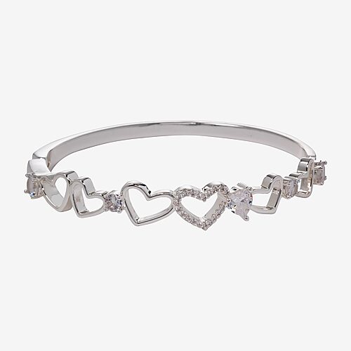Sparkle Allure Womens Cubic Zirconia Pure Silver Over Brass Heart Bangle Bracelet