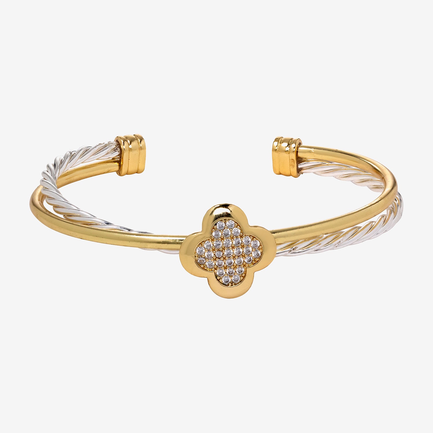 Sparkle Allure Womens Cubic Zirconia 14K Gold Over Brass Pure Silver Over Brass Clover Bangle Bracelet