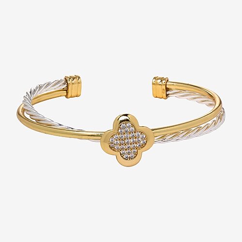 Sparkle Allure Womens Cubic Zirconia 14k Gold Over Brass Pure Silver Over Brass Clover Bangle Bracelet