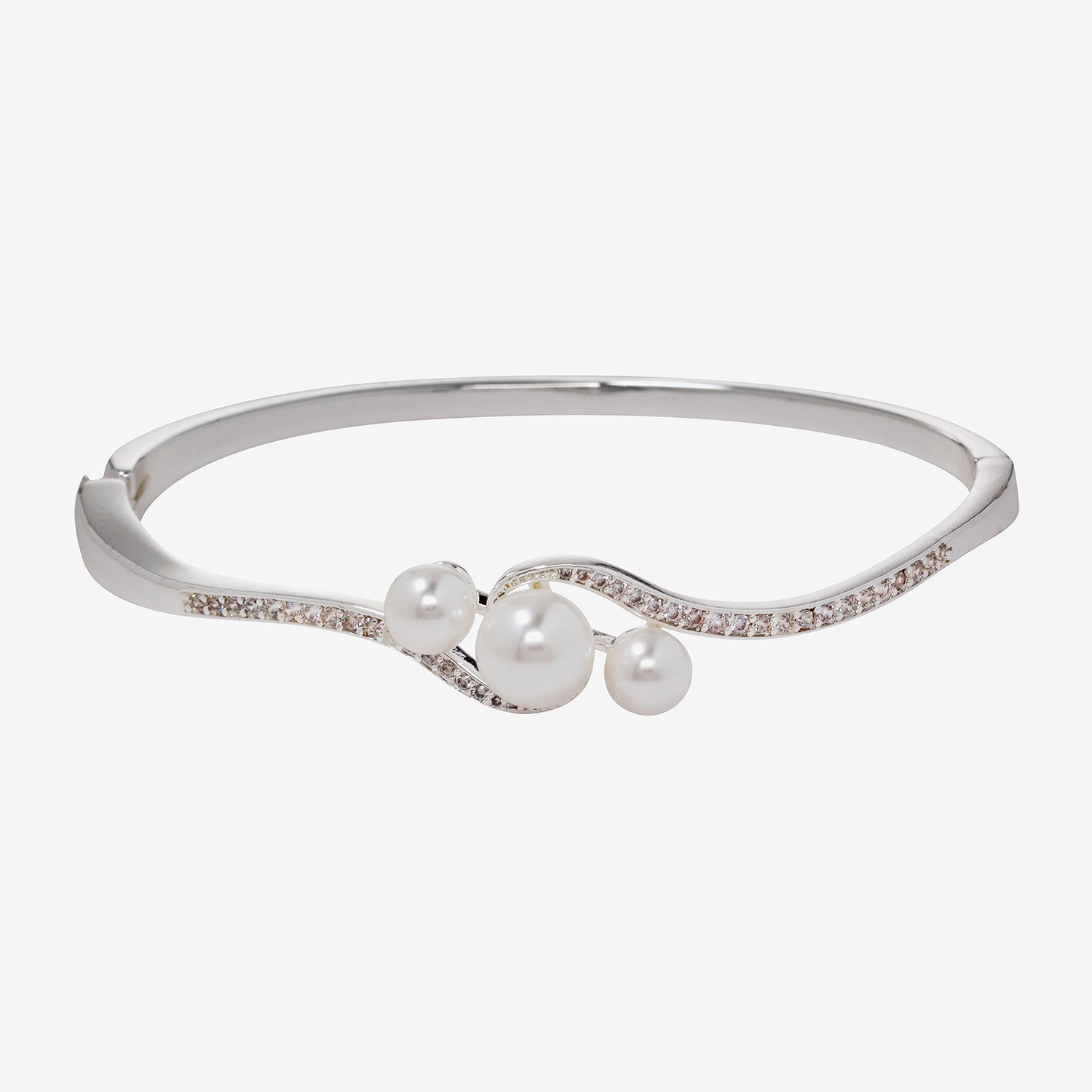 Sparkle Allure Womens Cubic Zirconia Simulated Pearl Pure Silver Over Brass Round Bangle Bracelet