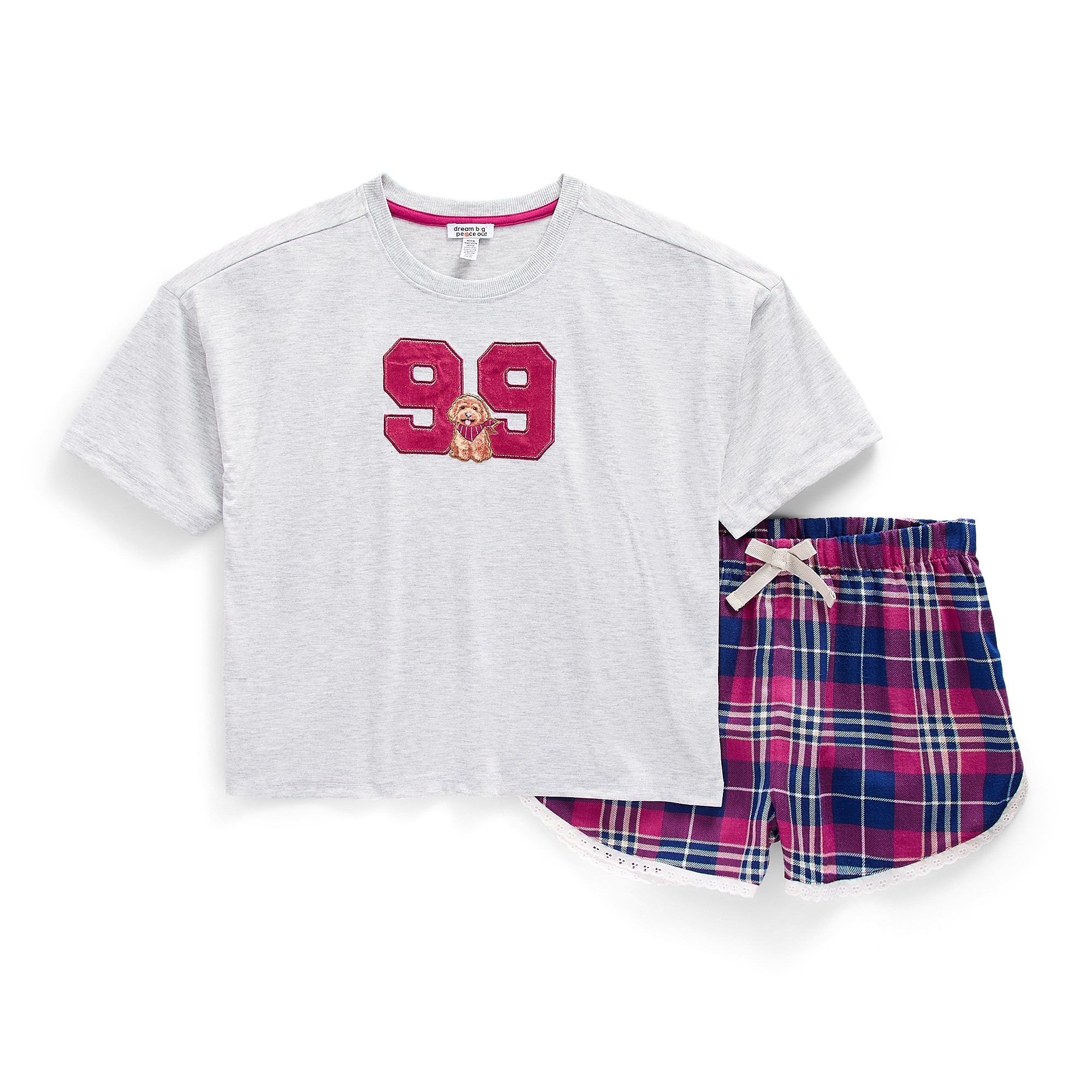 Dream Big Peace Out Girls Crew Neck Short Sleeve 2-pc. Pajama Set