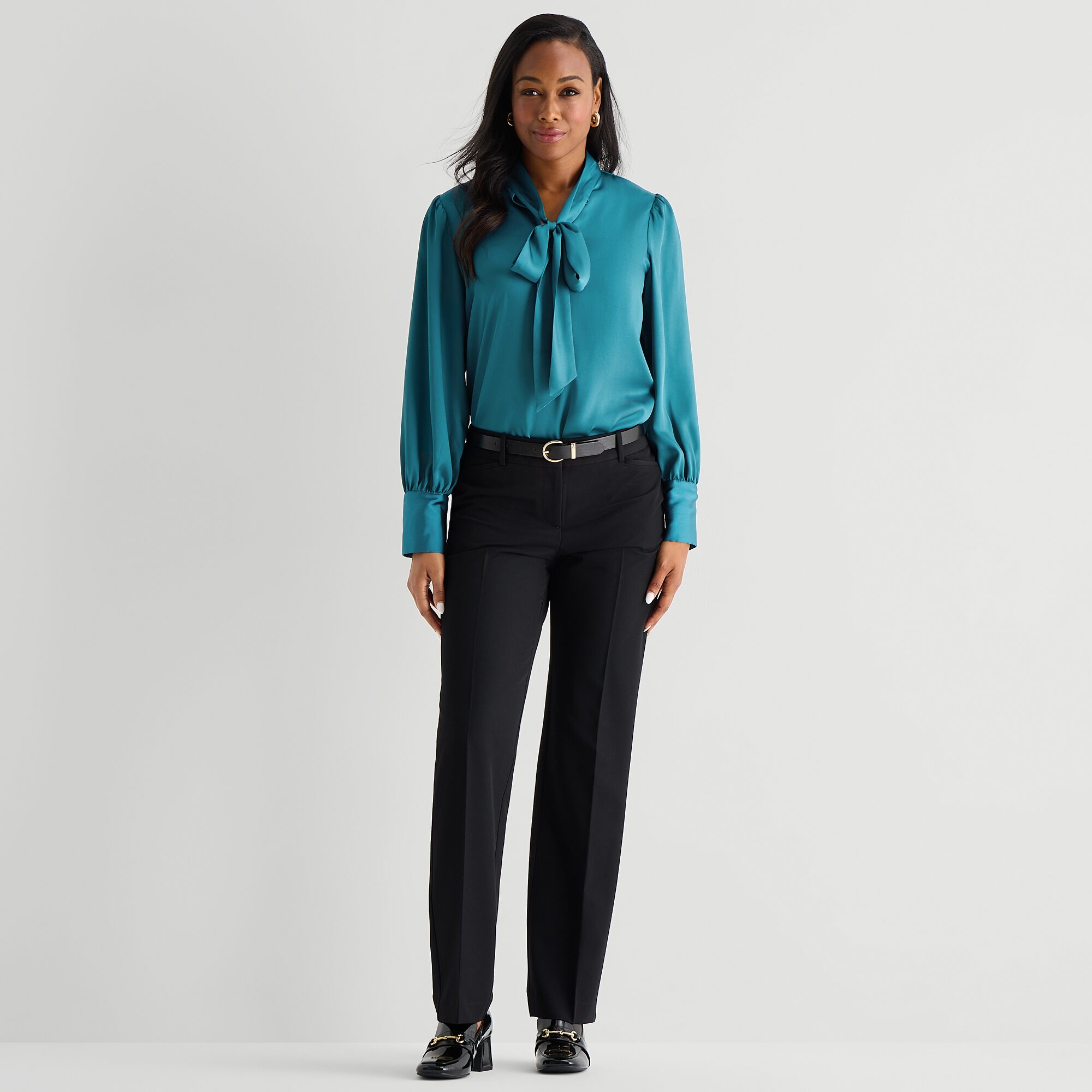 Liz Claiborne Womens Split Tie Neck Long Sleeve Blouse