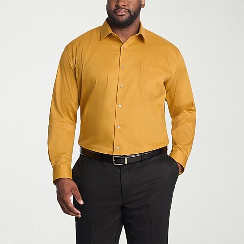 Van Heusen Everyday Defense Stain Shield Big And Tall Mens Regular Fit Long Sleeve Dress Shirt, 19 36-37, Yellow