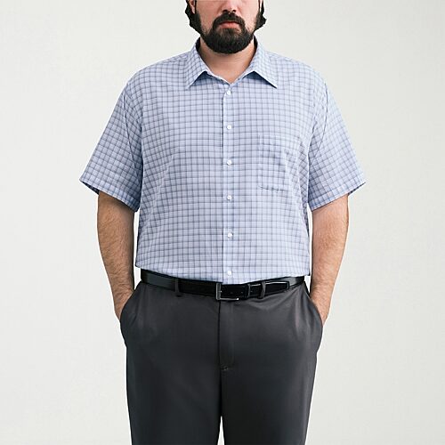 Van Heusen Big And Tall Mens Regular Fit Wrinkle Free Short Sleeve Dress Shirt In Blue