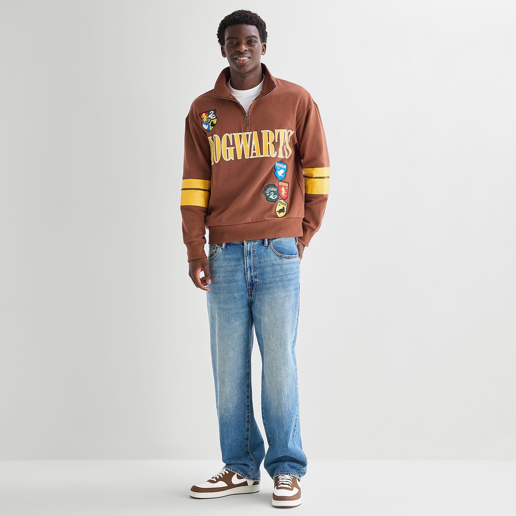 Novelty Mens Long Sleeve Harry Potter Fleece Quarter-Zip Pullover Sweater