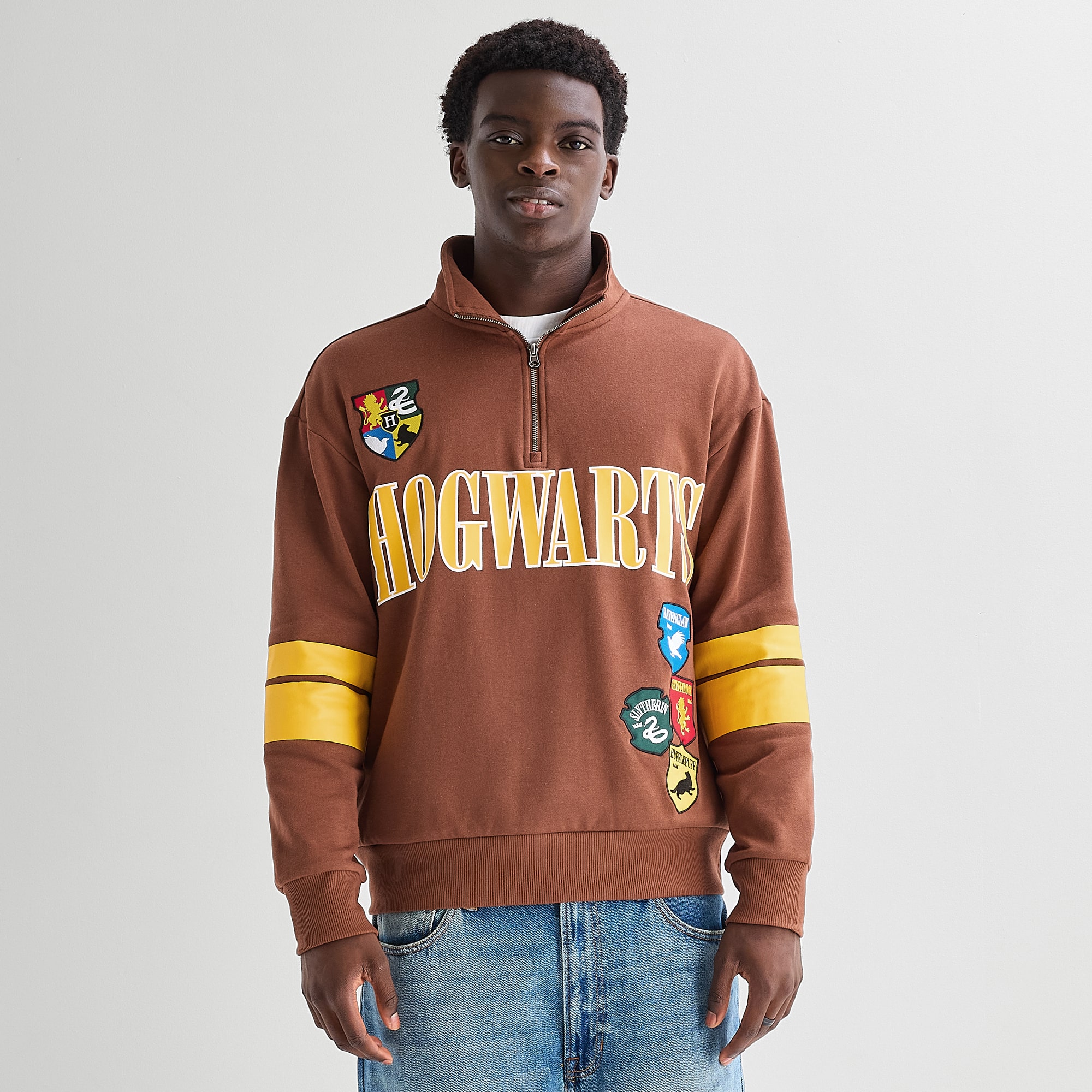 Novelty Mens Long Sleeve Harry Potter Fleece Quarter-Zip Pullover Sweater